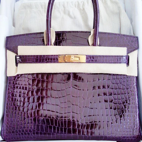Birkin 30 Amethyst Shiny Croc
