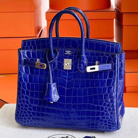 Birkin 25 Blue Electric Shiny Niloticus