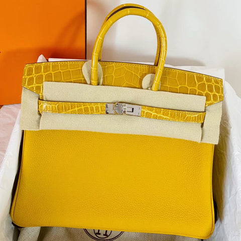 Birkin 25 Touch Jaune Ambre Togo/Shiny Niloticus