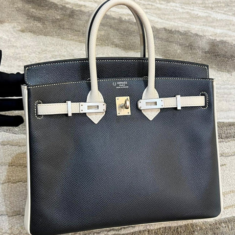Birkin 25 Black/Craie Epsom