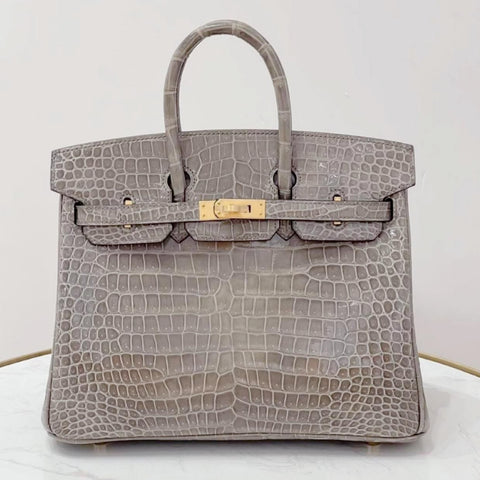 Birkin 25 Gris Tourterelle Shiny Porosus