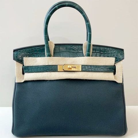 Birkin 30 Touch Vert Cypress Togo/Matte Alligator