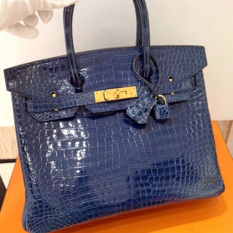 Birkin 30 Blue Roi Shiny Porosus