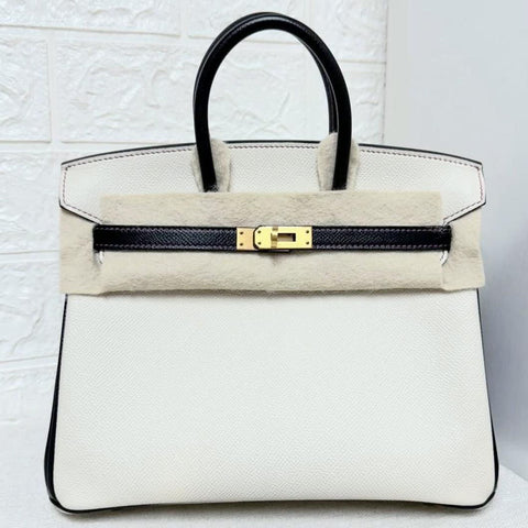 Birkin 25 Craie/Black Epsom Brushed