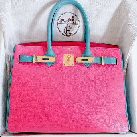 Birkin 30 Rose Azalee/Blue Paon Epsom