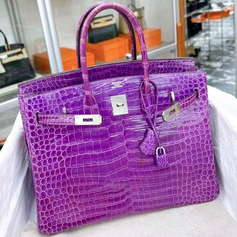 Birkin 35 Violet Shiny Porosus