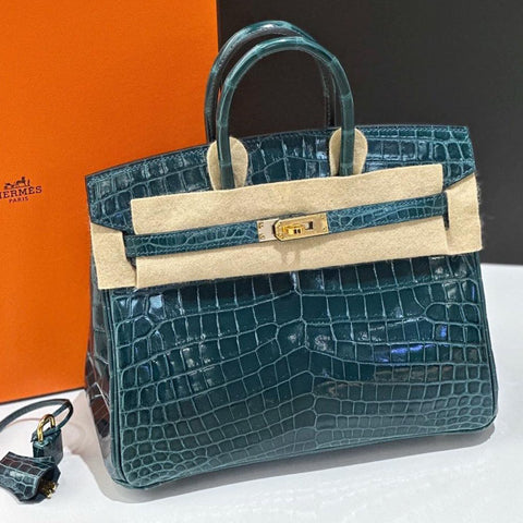 Birkin 25 Blue Colvert Shiny Niloticus