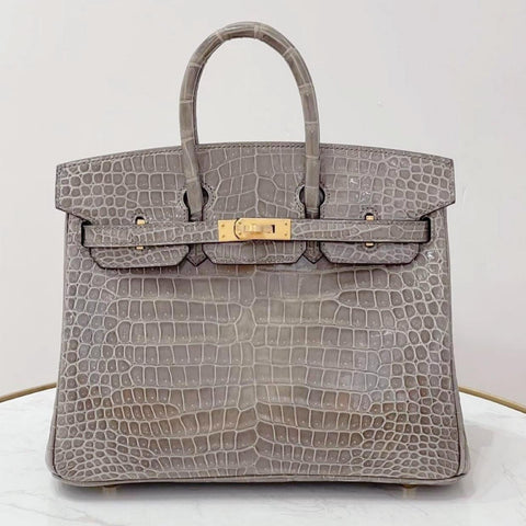 Birkin 25 Gris Tourterelle Shiny Porosus