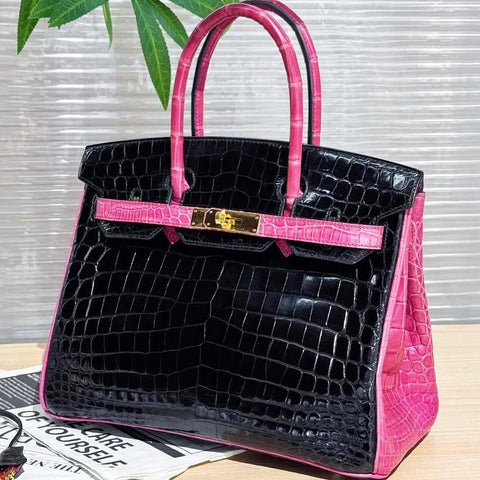 Birkin 30 Black/Rose Schehedazade Shiny Niloticus