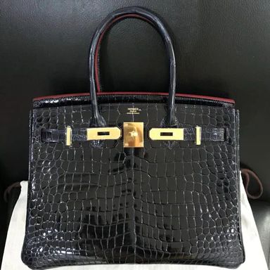 Birkin 30 Contour Blue Marine Shiny Porosus