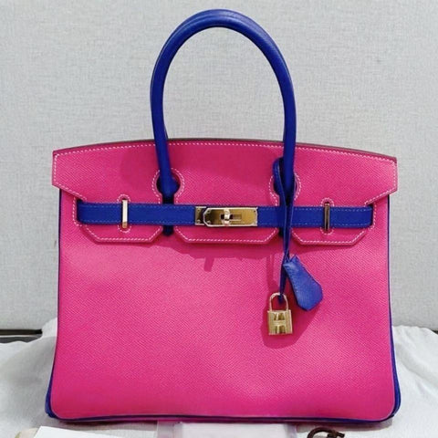 Birkin 30 Rose Tyrien/Blue Electric Epsom