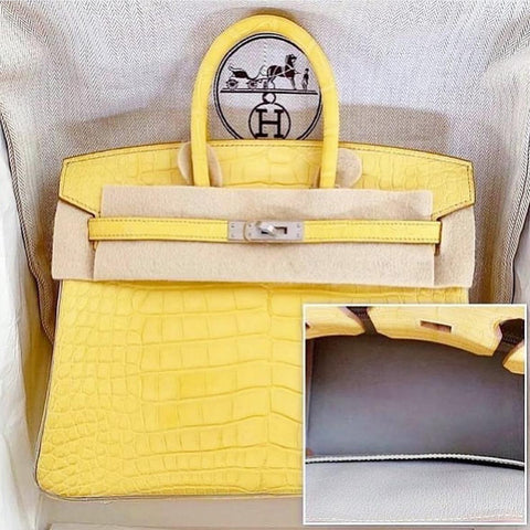 Birkin 25 Mimosa/Gris Perle Matte Alligator