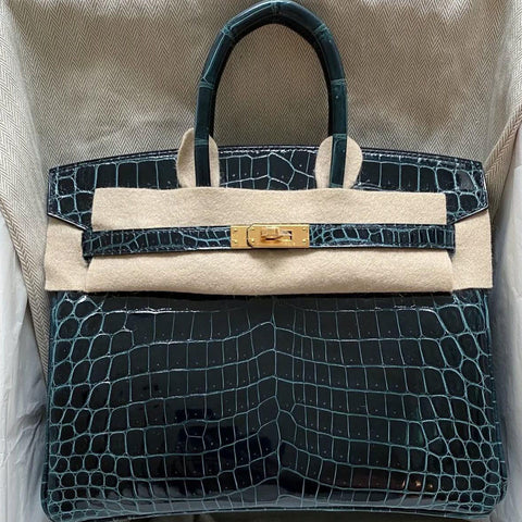 Birkin 25 Vert Rousseau Shiny Porosus