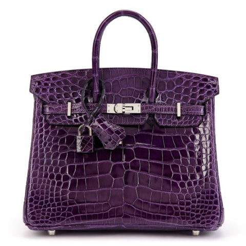 Birkin 25 Amethyst Shiny Croc