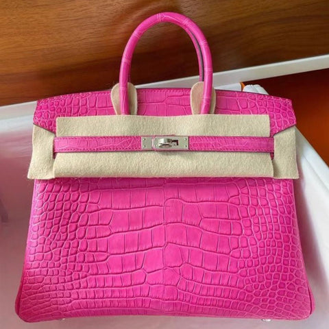 Birkin 25 Rose Shocking Matte Alligator