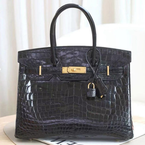 Birkin 30 Black Shiny Croc