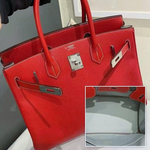 Birkin 30 Rouge Tomate/Gris Perle Chevre