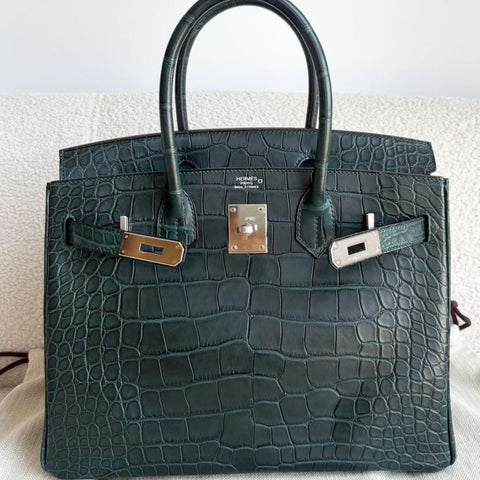 Birkin 30 Verso Vert Cypress/Blue Atoll Matte Alligator