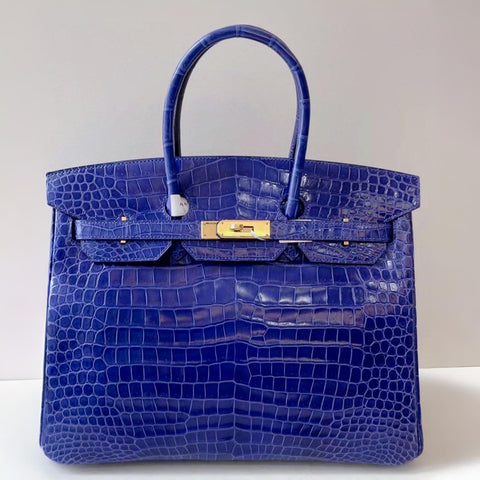 Birkin 35 Blue Electric Shiny Porosus