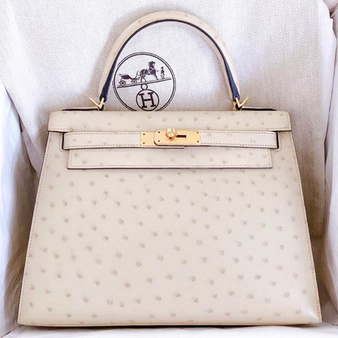 Kelly 28 Sellier Parchemin Ostrich