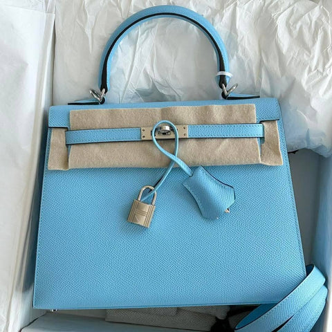 Kelly 25 Sellier Blue Celeste Epsom