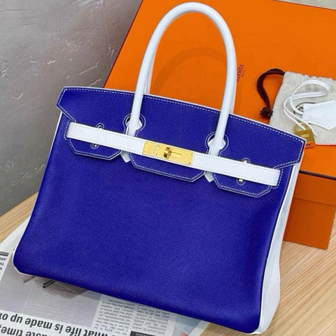 Birkin 30 Blue Electric/White Epsom
