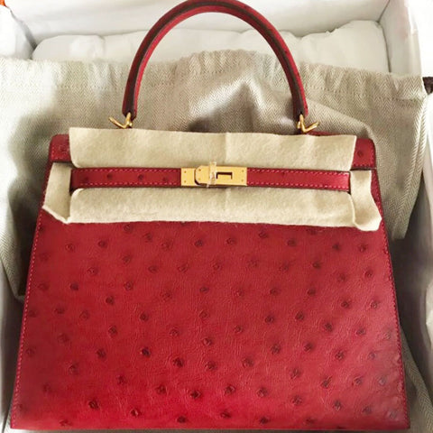 Kelly 25 Sellier Rouge Vif Ostrich