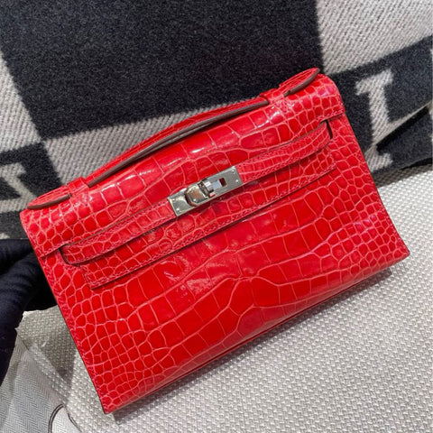 Kelly Pochette Bougainvillea Shiny Alligator