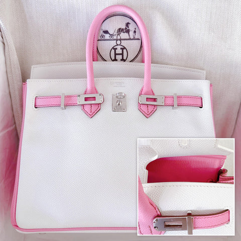 Birkin 25 White/Bubblegum Epsom