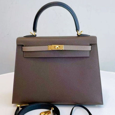 Kelly 25 Sellier Ebene/Etain/Black Epsom