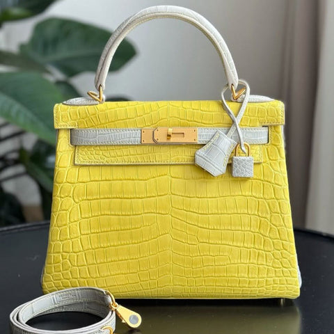 Kelly 28 Mimosa/Gris Perle Matte Alligator