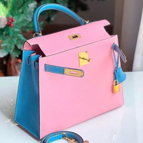 Kelly 28 Sellier Rose Confetti/Blue Paradise Epsom