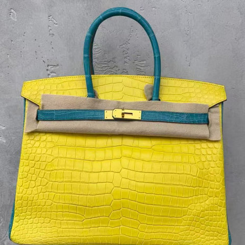 Birkin 35 Mimosa/Blue Paon Matte Porosus