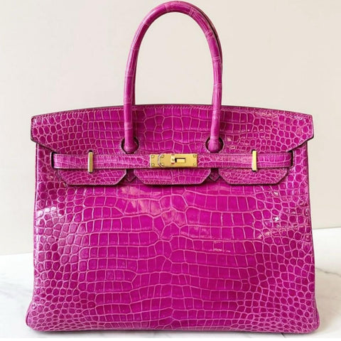 Birkin 35 Rose Scheherazade Shiny Porosus