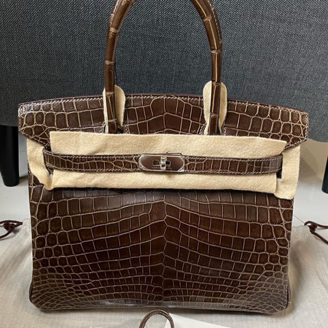 Birkin 30 Gris Elephant Shiny Niloticus