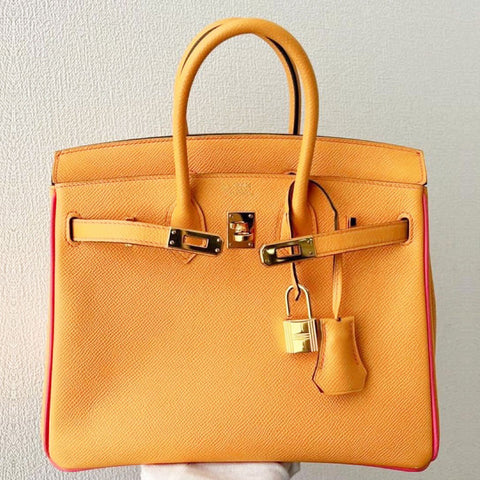Birkin 25 Jaune d'Or/Rose Azalee Epsom