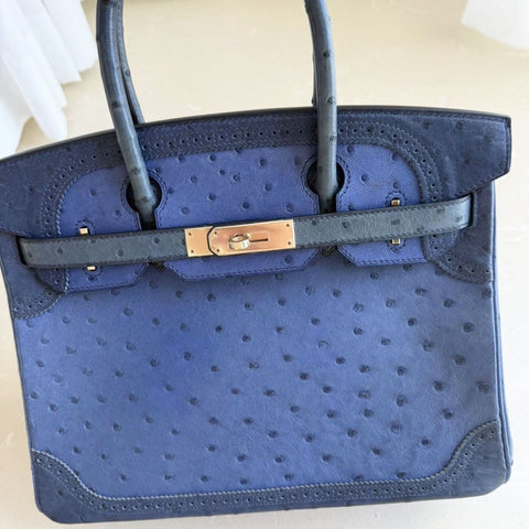 Birkin 30 Ghillies Blue Sapphire Ostrich