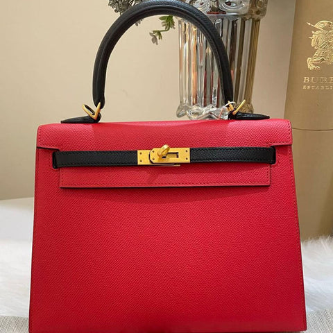 Kelly 25 Sellier Rouge Casaque/Black Epsom