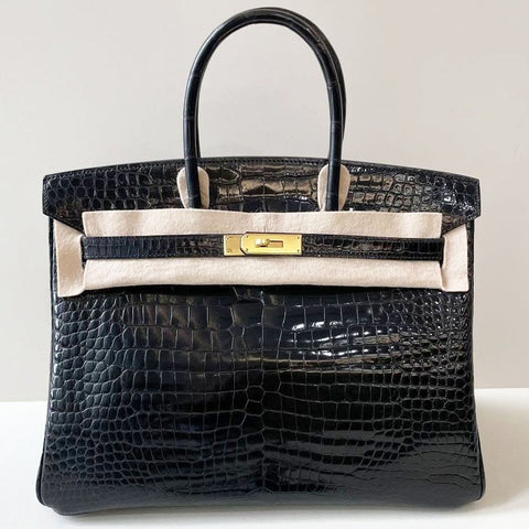 Birkin 35 Black Shiny Porosus