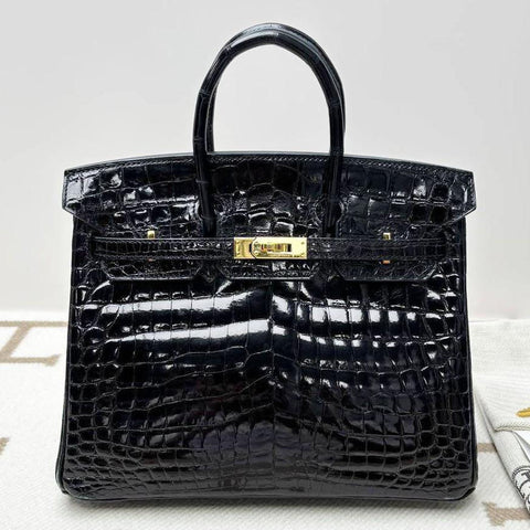 Birkin 25 Black Shiny Niloticus
