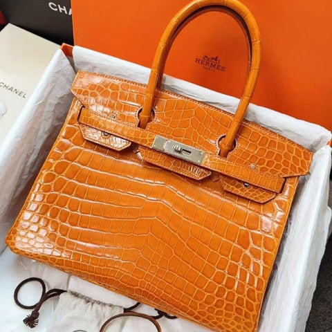 Birkin 30 Orange Shiny Niloticus