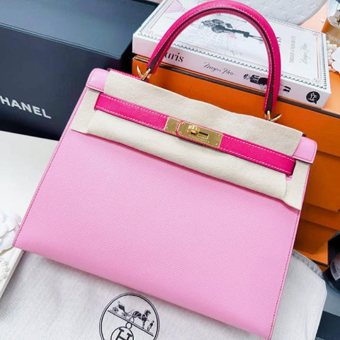 Kelly 28 Sellier Bubblegum/Rose Tyrien Epsom