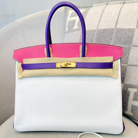 Birkin 35 White/Rose Tyrien/Parme Epsom