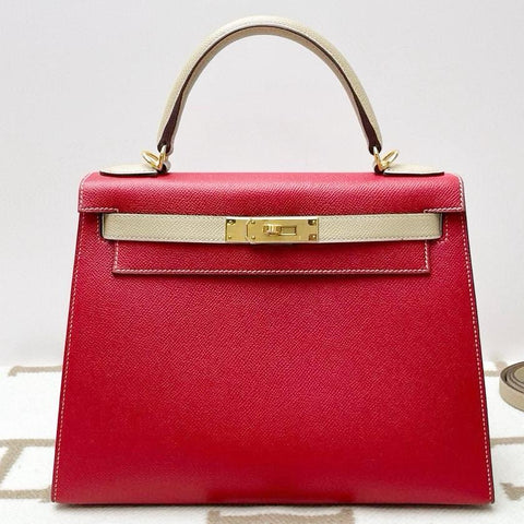 Kelly 28 Sellier Rouge Casaque/Trench Epsom