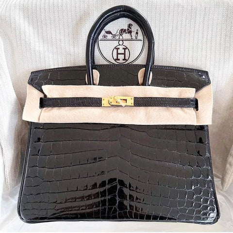 Birkin 25 Black Shiny Niloticus