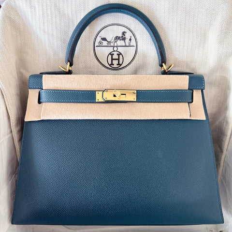 Kelly 28 Sellier Blue Colvert Epsom