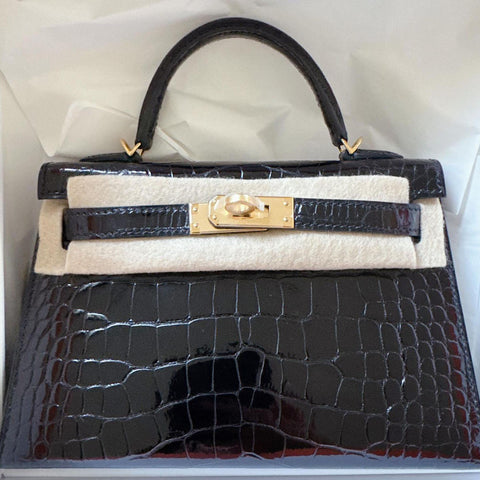 Kelly Mini Black Shiny Alligator
