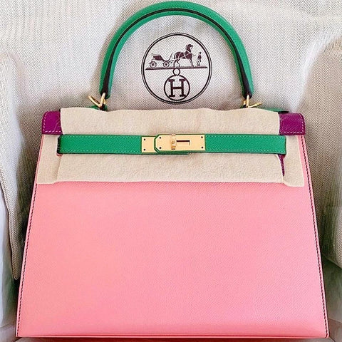 Kelly 28 Sellier Rose Confetti/Bamboo Epsom