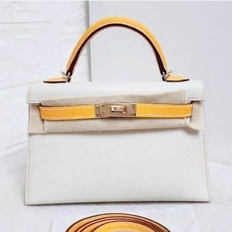 Kelly Mini Craie/Jaune d'Or Epsom