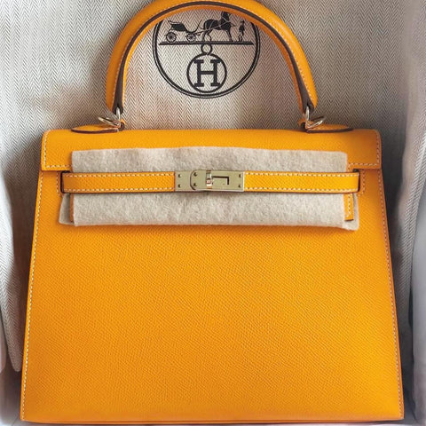 Kelly 25 Sellier Jaune d'Or/Trench Epsom